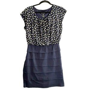 ENFOCUS Studio Women Tiered Dress Metallic Dot Sz 12 Blue Office Work 34-9